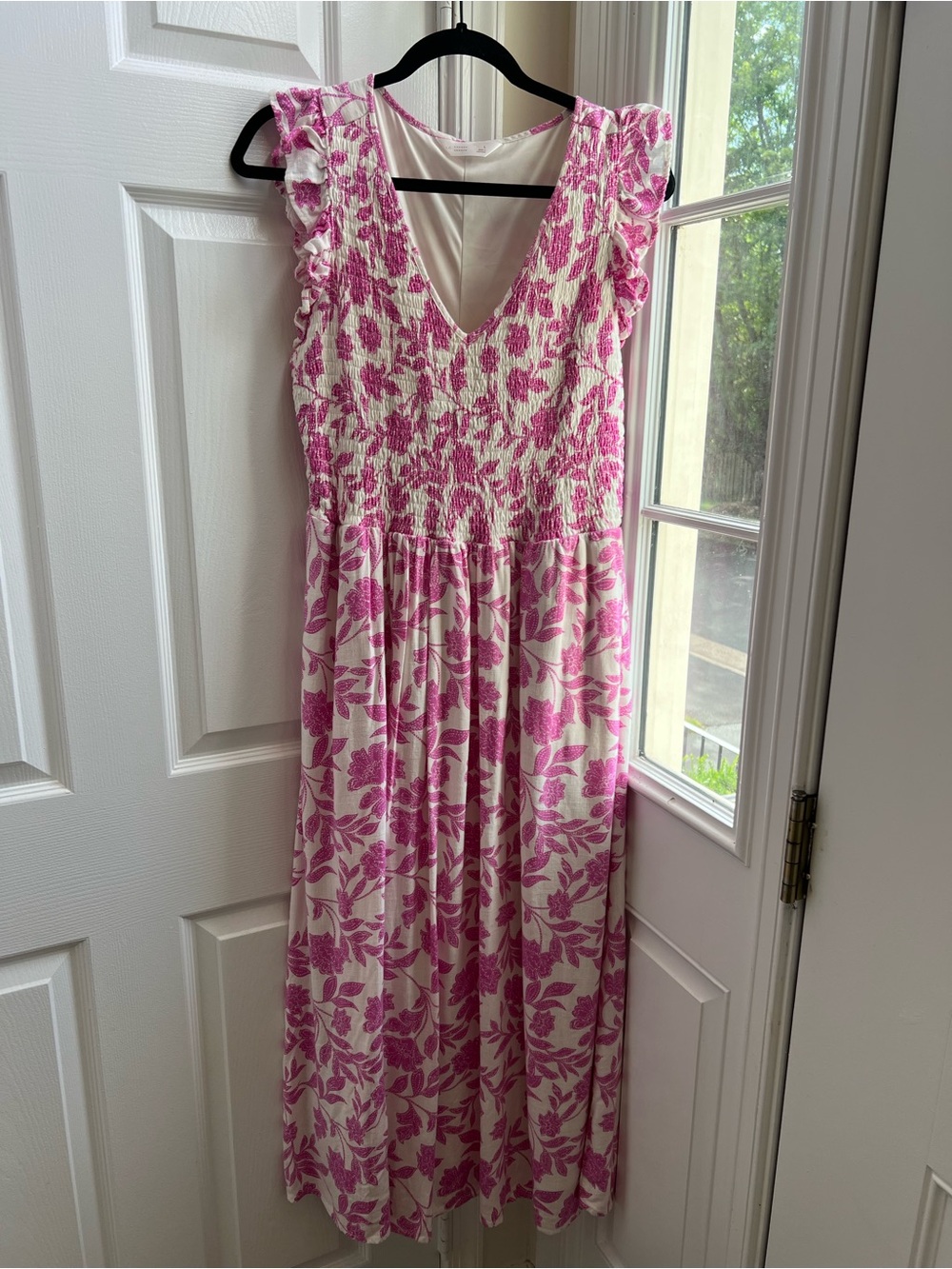 LC Lauren Conrad Pink Floral Smocked Maxidress with pockets Size L Cottagecore